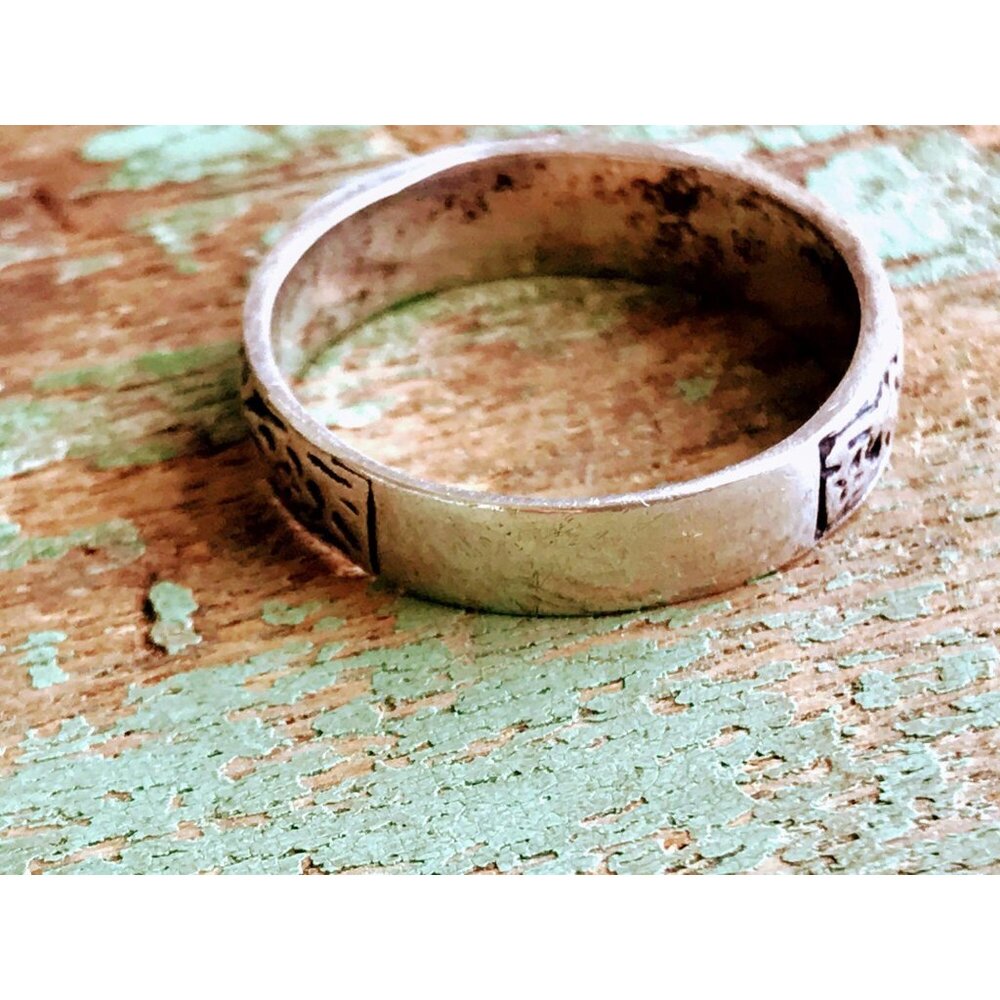 Vintage Sterling Silver Band Ring Floral thistle vines Size 7 - Picture 6 of 8